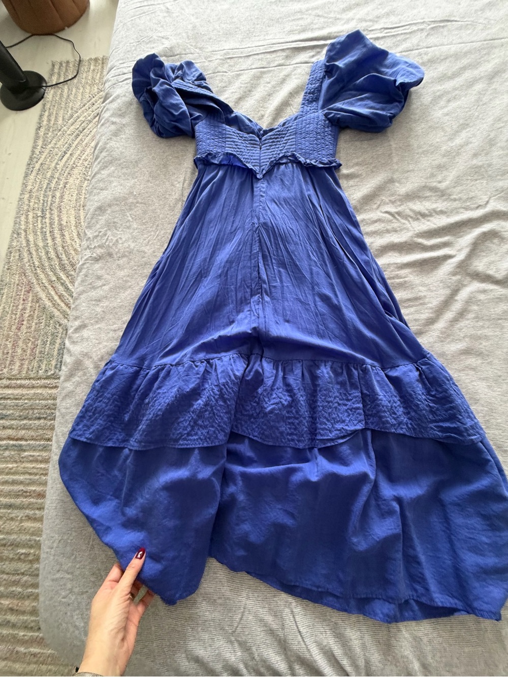 FARM Rio Cobalt Blue Puff-Sleeve High-Low Dress